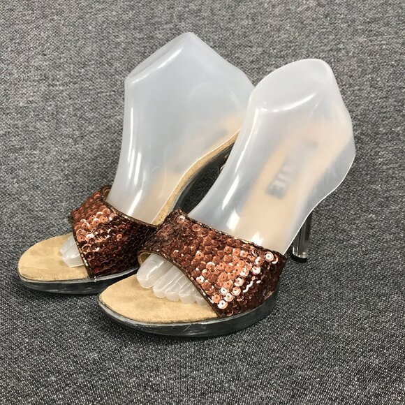 Womens JANTE Size 8 Brown Sequin Slides Heels 4" Platform Pole Dancing Clubwear - Picture 1 of 6